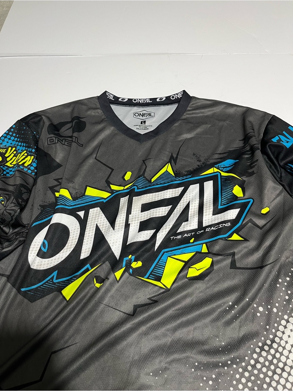 O'NEAL Men's Racing Jersey - Black with Blue & Neon Yellow Graphics